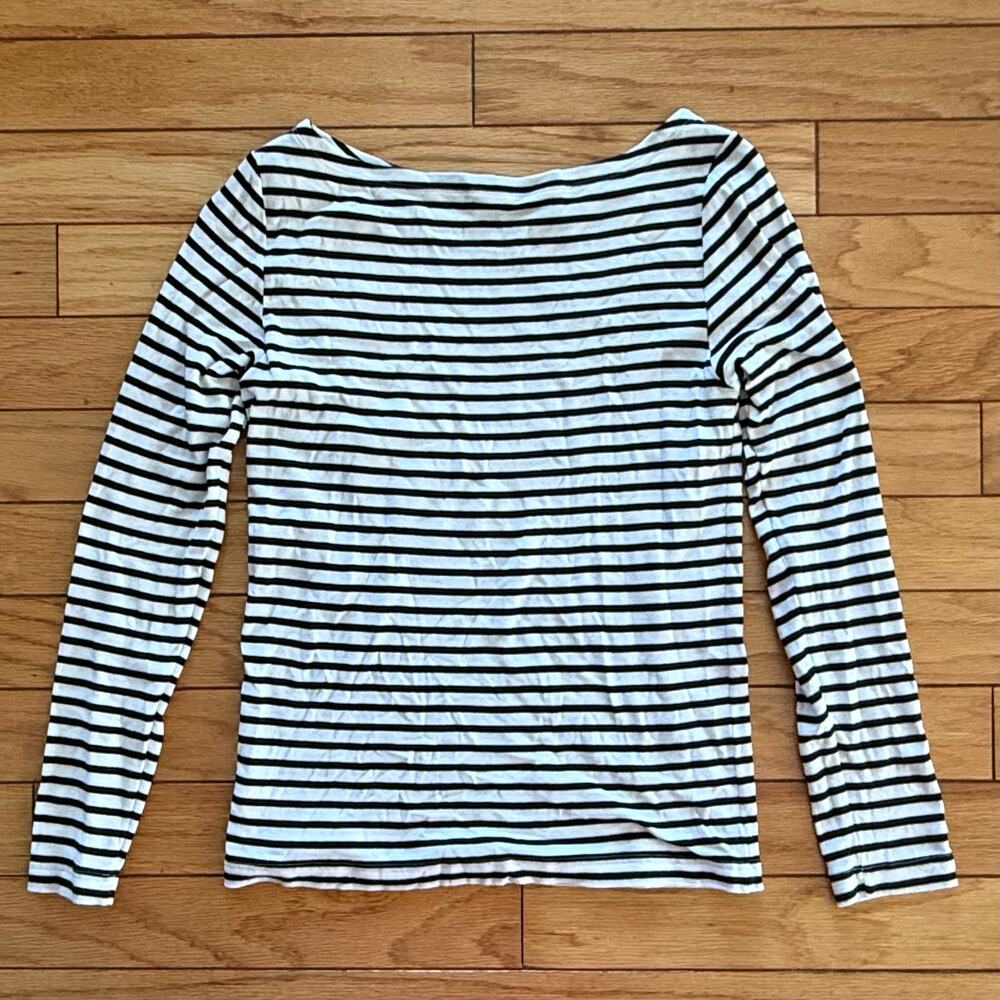 Lot of 2 GAP Favorite Striped Long Sleeve Shirts Black Yellow White Women L